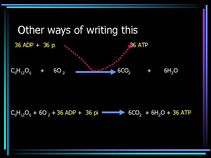 Other ways of writing this 36 ADP + 36 pi 36 ATP C 6