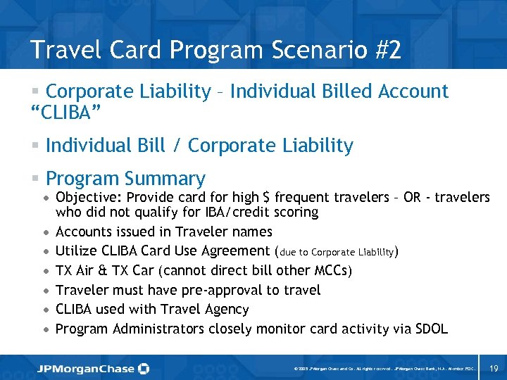 Travel Card Program Scenario #2 § Corporate Liability – Individual Billed Account “CLIBA” §