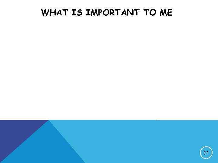 WHAT IS IMPORTANT TO ME 31 