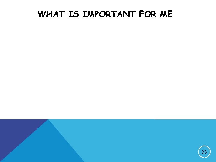 WHAT IS IMPORTANT FOR ME 33 