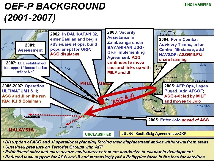 OEF-P BACKGROUND (2001 -2007) 2001: Assessment 2007: LCE established to support “humanitarian offensive” 2002: