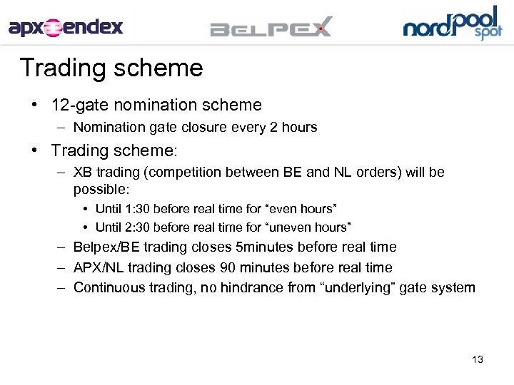 Trading scheme • 12 -gate nomination scheme – Nomination gate closure every 2 hours