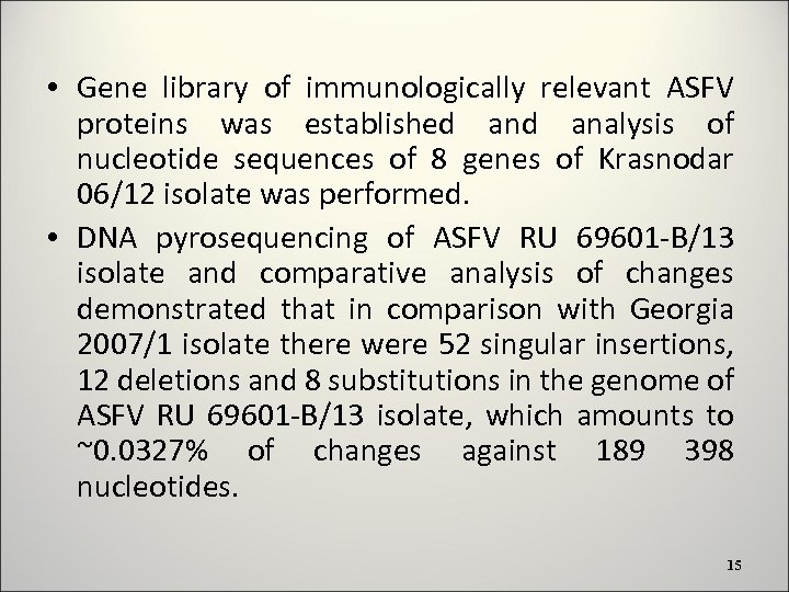  • Gene library of immunologically relevant ASFV proteins was established analysis of nucleotide