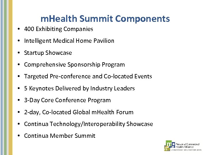 m. Health Summit Components • 400 Exhibiting Companies • Intelligent Medical Home Pavilion •
