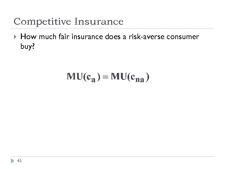 Competitive Insurance How much fair insurance does a risk-averse consumer buy? 45 