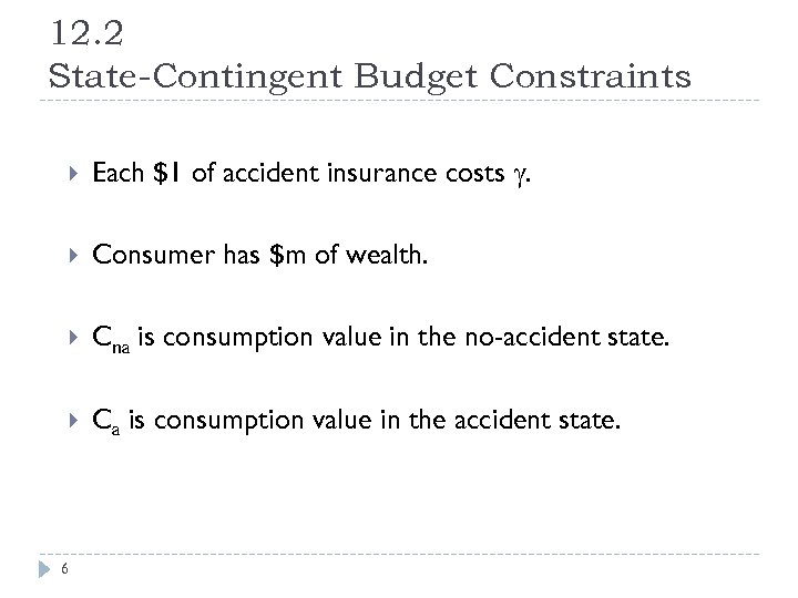 12. 2 State-Contingent Budget Constraints Each $1 of accident insurance costs . Consumer has
