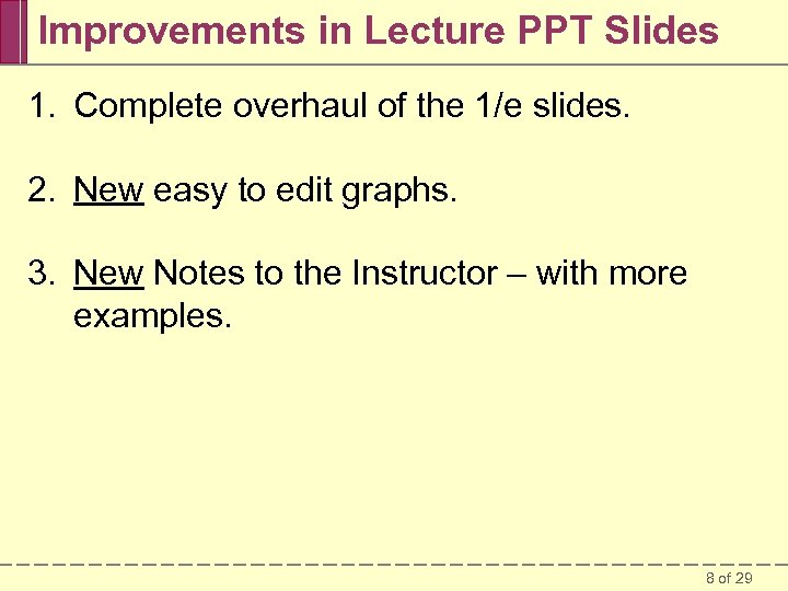 Improvements in Lecture PPT Slides 1. Complete overhaul of the 1/e slides. 2. New