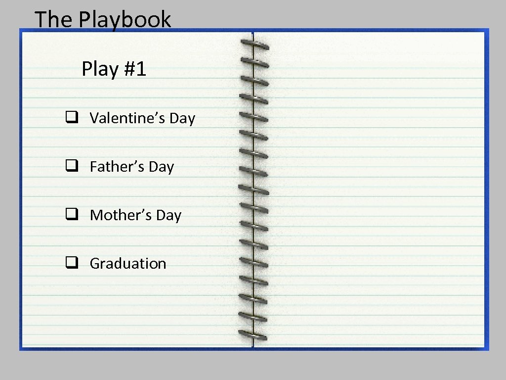 The Playbook Play #1 q Valentine’s Day q Father’s Day q Mother’s Day q