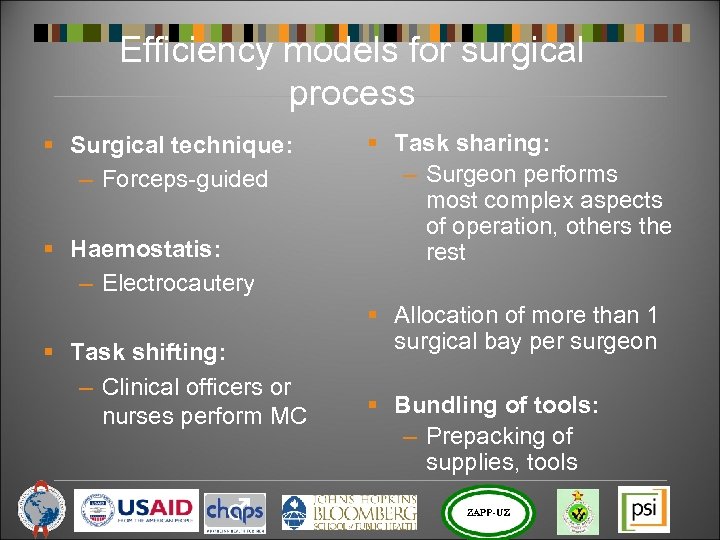 Efficiency models for surgical process § Surgical technique: – Forceps-guided § Haemostatis: – Electrocautery