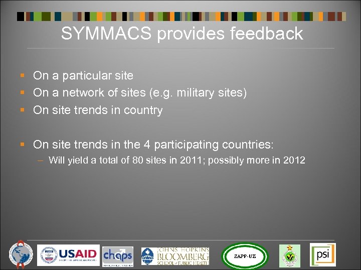 SYMMACS provides feedback § On a particular site § On a network of sites