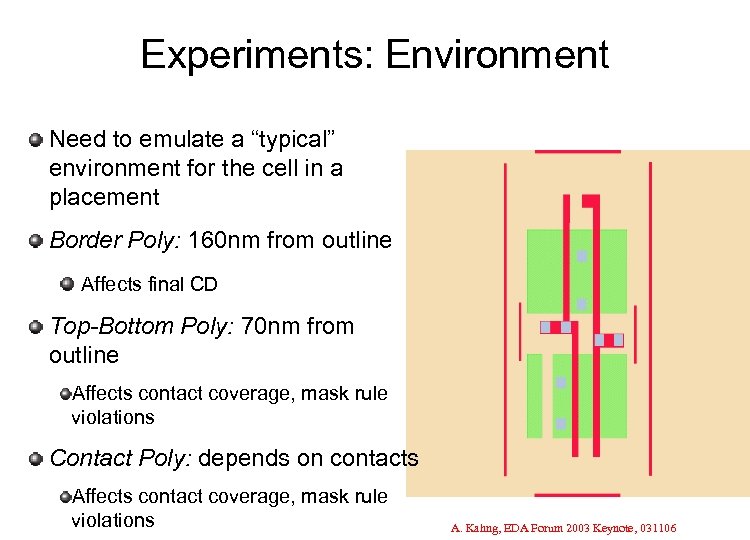 Experiments: Environment Need to emulate a “typical” environment for the cell in a placement