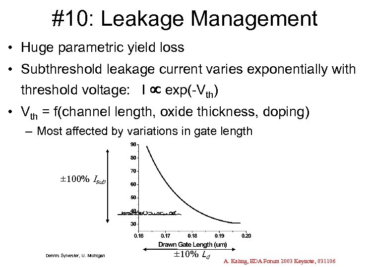 #10: Leakage Management • Huge parametric yield loss • Subthreshold leakage current varies exponentially
