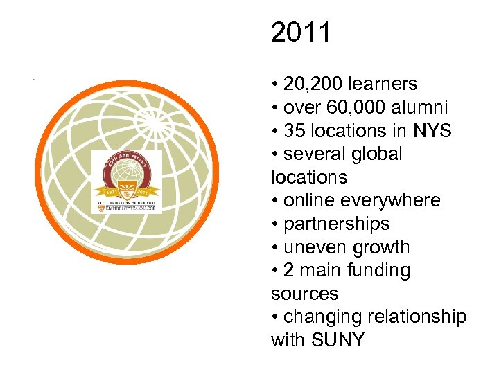 2011 • 20, 200 learners • over 60, 000 alumni • 35 locations in