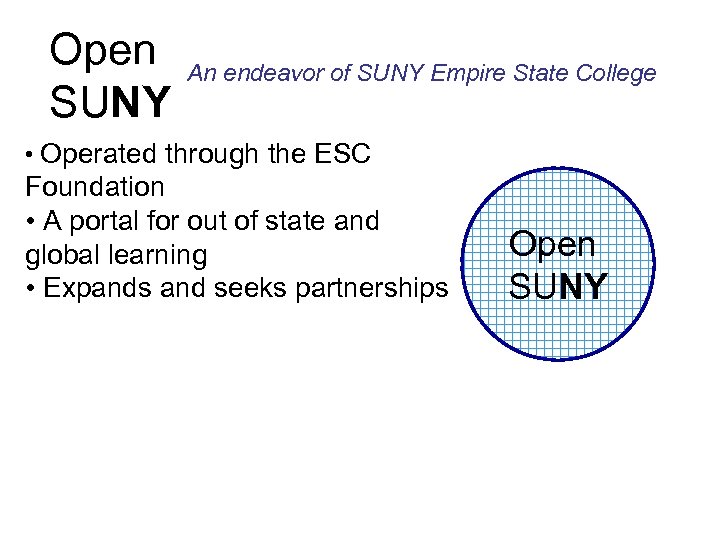 Open SUNY An endeavor of SUNY Empire State College • Operated through the ESC