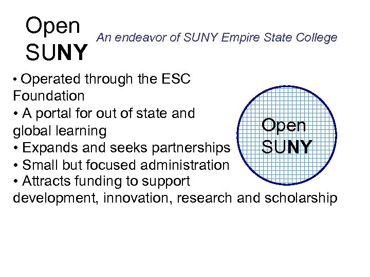 Open SUNY An endeavor of SUNY Empire State College • Operated through the ESC