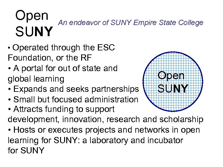 Open SUNY An endeavor of SUNY Empire State College • Operated through the ESC