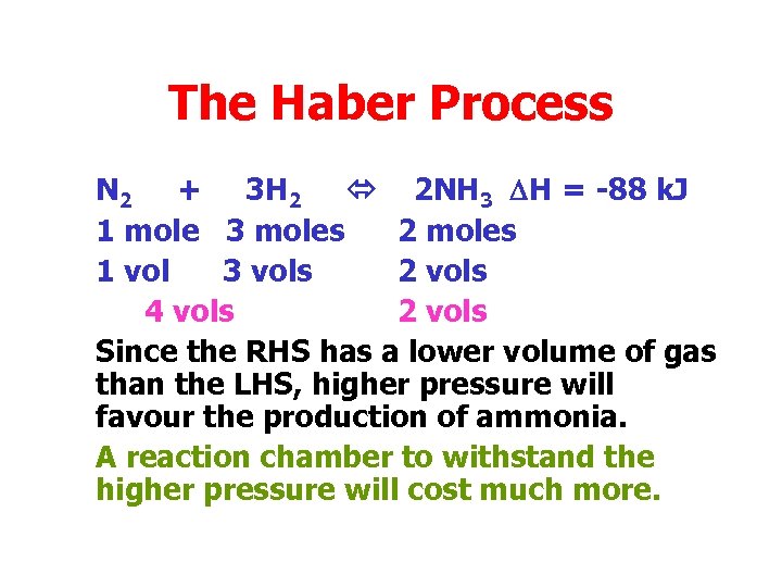 The Haber Process N 2 + 3 H 2 2 NH 3 DH =