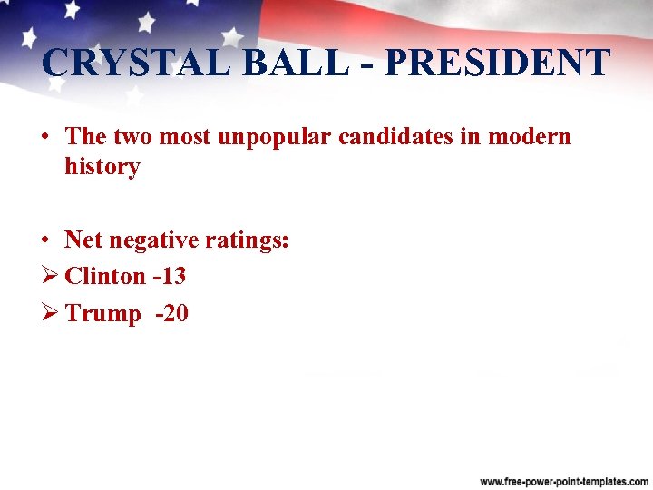 CRYSTAL BALL PRESIDENT • The two most unpopular candidates in modern history • Net