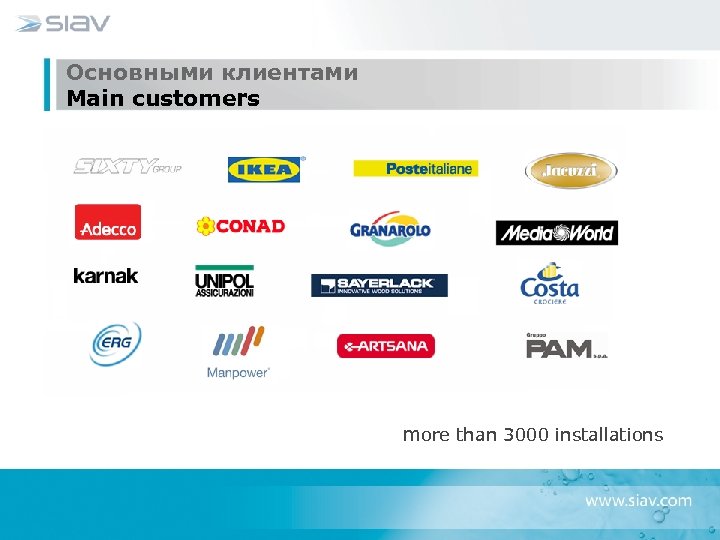 Основными клиентами Main customers More than 3000 installations more than 3000 installations 