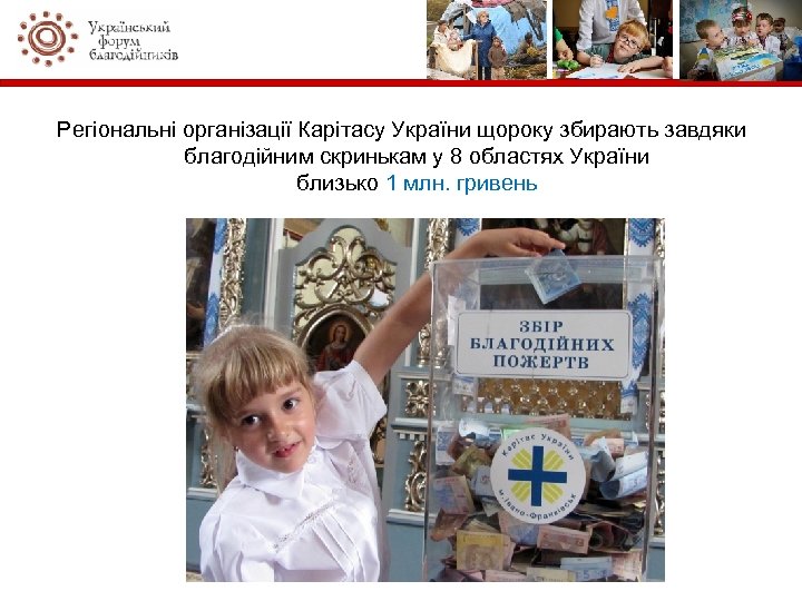 Регіональні організації Карітасу України щороку збирають завдяки благодійним скринькам у 8 областях України близько