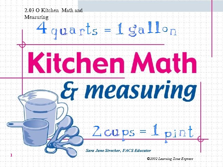 2. 03 O Kitchen Math and Measuring = = 1 Sara Jane Strecker, FACS