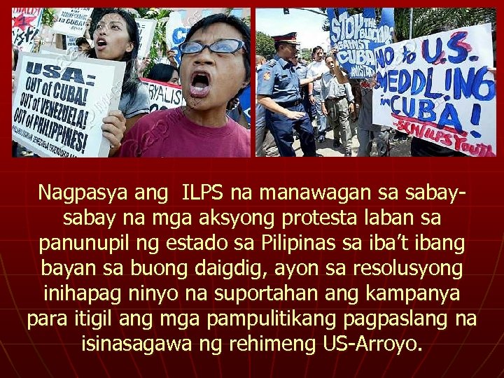 Nagpasya ang ILPS na manawagan sa sabay na mga aksyong protesta laban sa panunupil