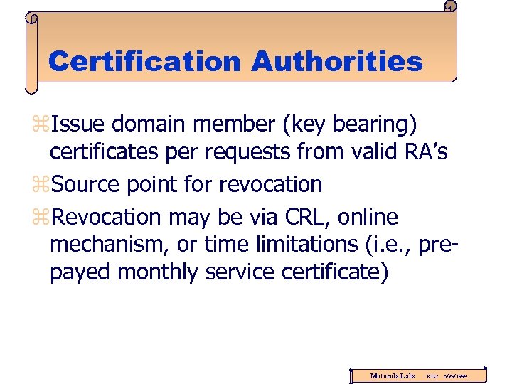 Certification Authorities z. Issue domain member (key bearing) certificates per requests from valid RA’s