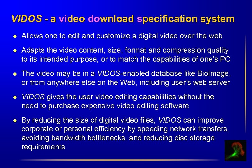 VIDOS - a video download specification system l Allows one to edit and customize