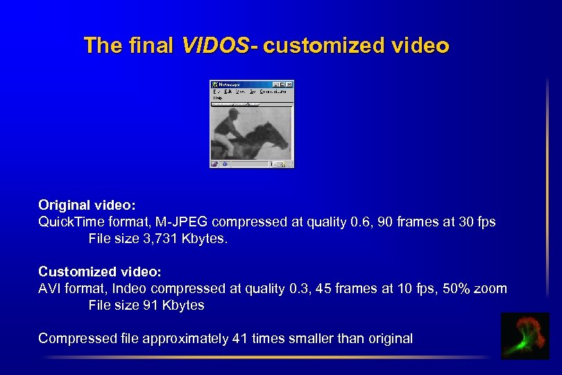 The final VIDOS- customized video Original video: Quick. Time format, M-JPEG compressed at quality