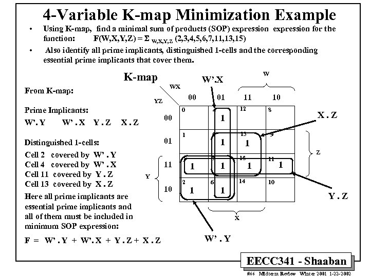 4 -Variable K-map Minimization Example • • Using K-map, find a minimal sum of