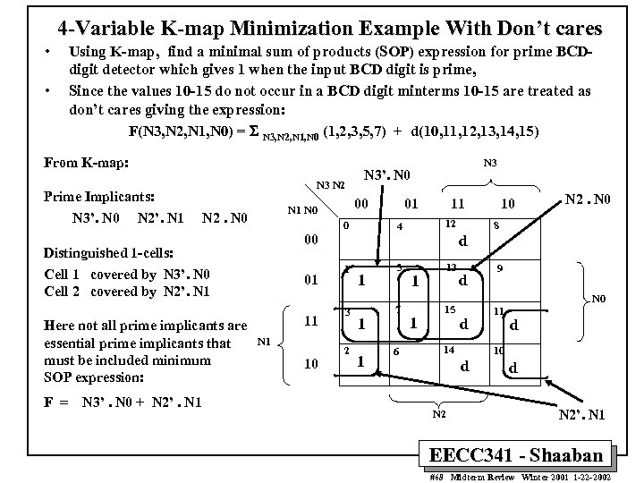 4 -Variable K-map Minimization Example With Don’t cares • • Using K-map, find a