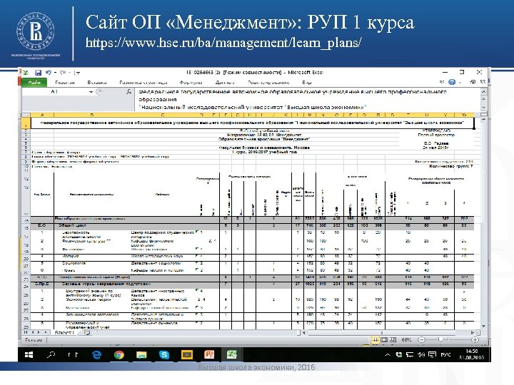 Сайт ОП «Менеджмент» : РУП 1 курса https: //www. hse. ru/ba/management/learn_plans/ фото Высшая школа