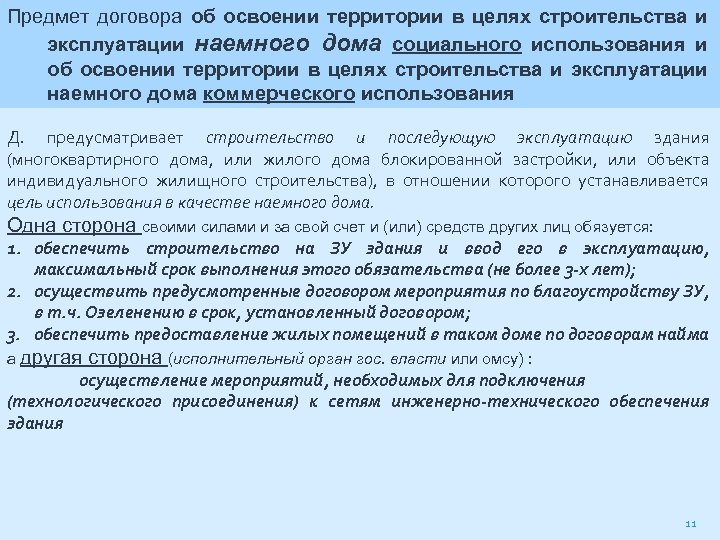 Предмет договора об освоении территории в целях строительства и эксплуатации наемного дома социального использования