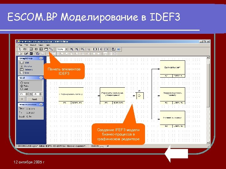 ESCOM. BP Моделирование в IDEF 3 Панель элементов IDEF 3 Создание IFEF 3 модели