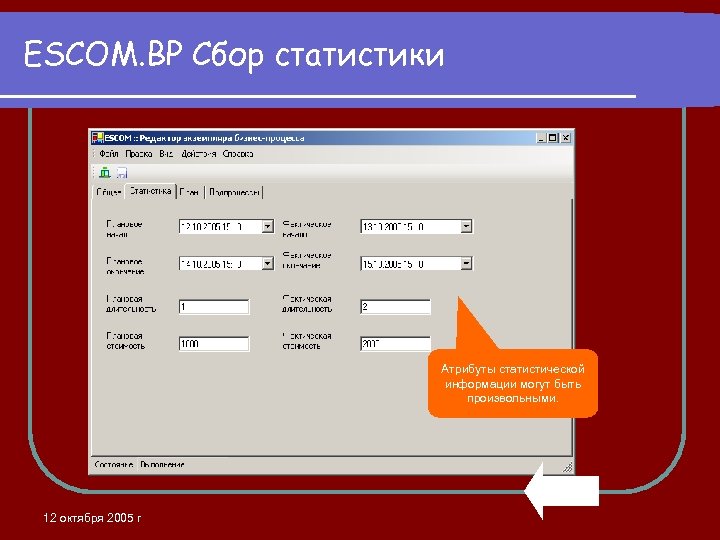 ESCOM. BP Сбор статистики Атрибуты статистической информации могут быть произвольными. 12 октября 2005 г