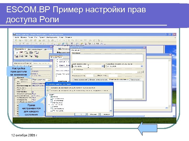 ESCOM. BP Пример настройки прав доступа Роли Настройка прав доступа на изменение Права настраиваются
