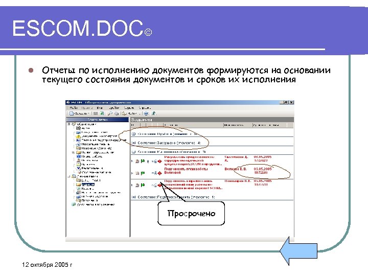 ESCOM. DOC l Отчеты по исполнению документов формируются на основании текущего состояния документов и