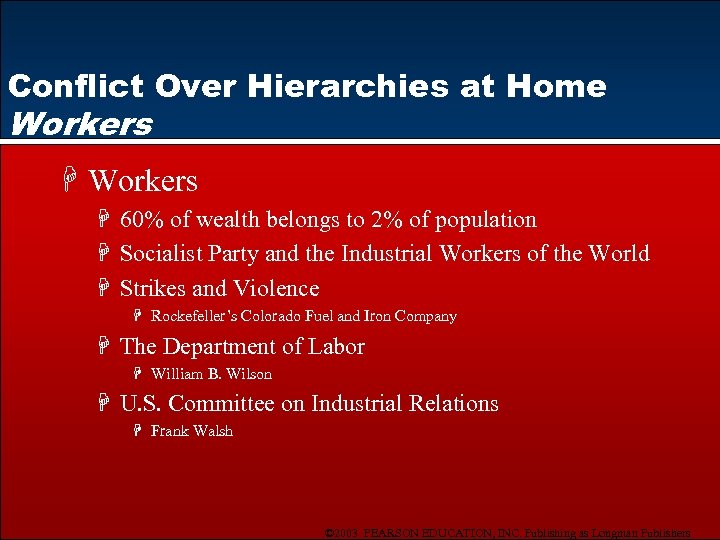 Conflict Over Hierarchies at Home Workers H 60% of wealth belongs to 2% of