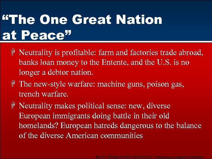 “The One Great Nation at Peace” H Neutrality is profitable: farm and factories trade