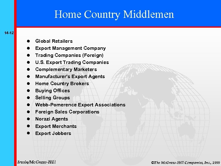 Home Country Middlemen 14 -12 Global Retailers Export Management Company Trading Companies (Foreign) U.