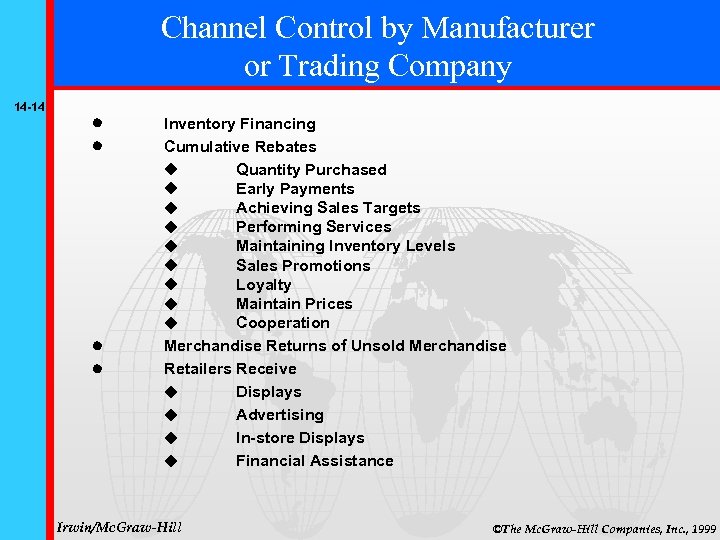 Channel Control by Manufacturer or Trading Company 14 -14 Inventory Financing Cumulative Rebates Quantity