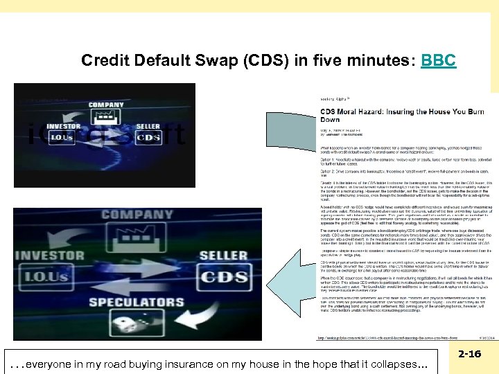 Credit Default Swap (CDS) in five minutes: BBC …everyone in my road buying insurance