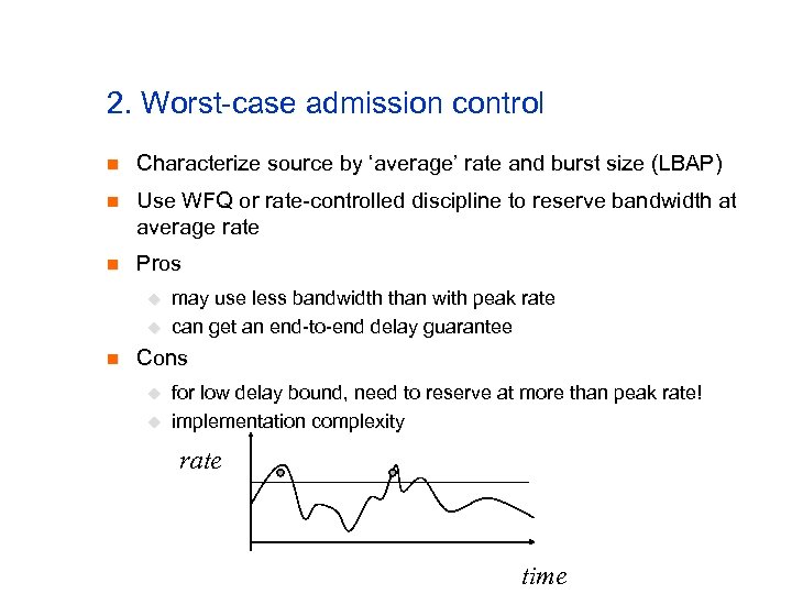 2. Worst-case admission control n Characterize source by ‘average’ rate and burst size (LBAP)