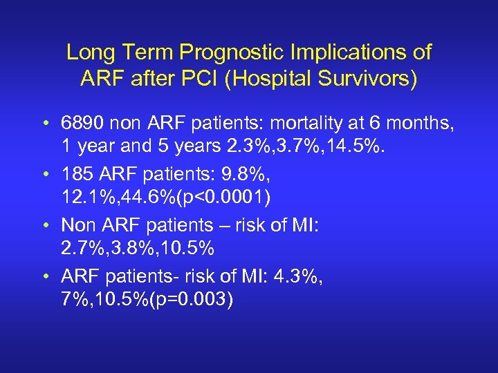 Long Term Prognostic Implications of ARF after PCI (Hospital Survivors) • 6890 non ARF