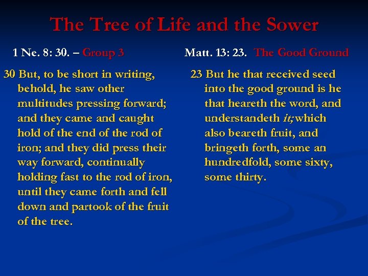 The Tree of Life and the Sower 1 Ne. 8: 30. – Group 3