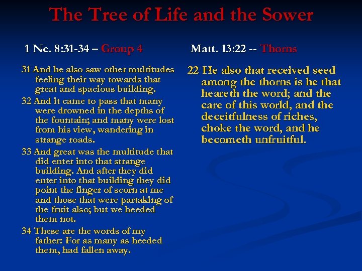 The Tree of Life and the Sower 1 Ne. 8: 31 -34 – Group