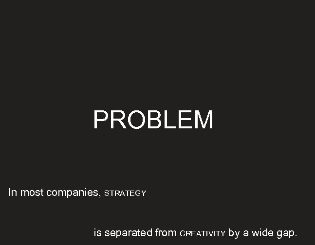 PROBLEM In most companies, STRATEGY is separated from CREATIVITY by a wide gap. 