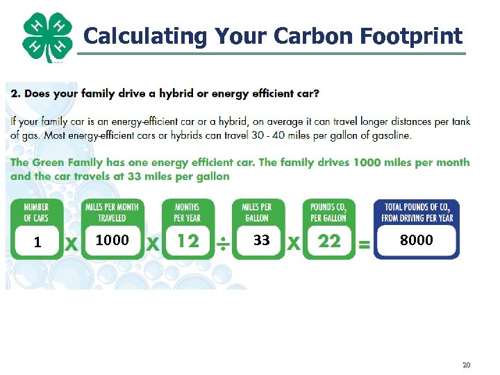 Calculating Your Carbon Footprint 1 1000 33 8000 20 