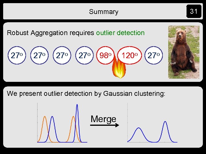 31 Summary Robust Aggregation requires outlier detection 27 o 27 o 98 o 120