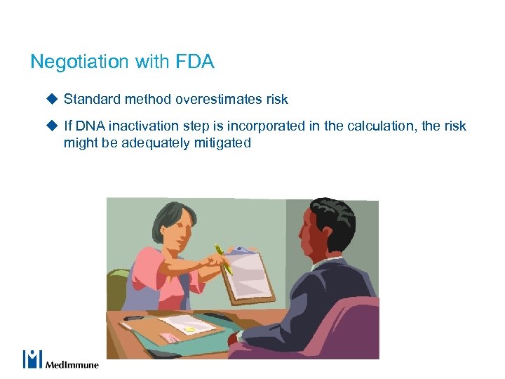 Negotiation with FDA u Standard method overestimates risk u If DNA inactivation step is
